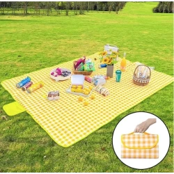 Patura de picnic dimensiune 100x150cm culoare GALBEN cu carouri