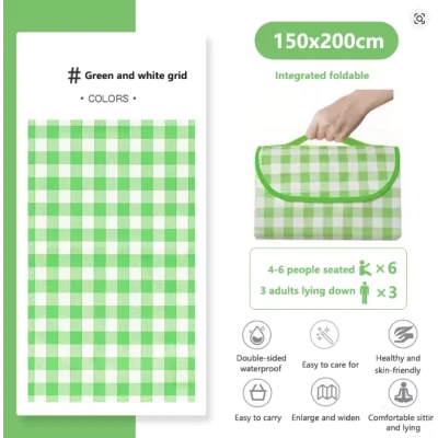 Patura de picnic dimensiune 100x150cm culoare VERDE cu carouri