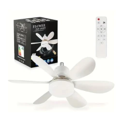 Ventilator de tavan cu LED 40W tip bec control de la distanta 52cm x 20cm alb