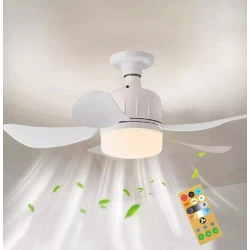 Ventilator de tavan cu LED 40W tip bec control de la distanta 52cm x 20cm alb