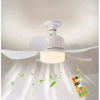 Ventilator de tavan cu LED 40W tip bec control de la distanta 52cm x 20cm alb