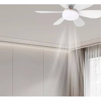 Ventilator de tavan cu LED 40W tip bec control de la distanta 52cm x 20cm alb