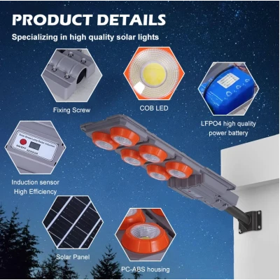 Lampa solara stradala putere 600W senzor miscare 8 casete portocalie