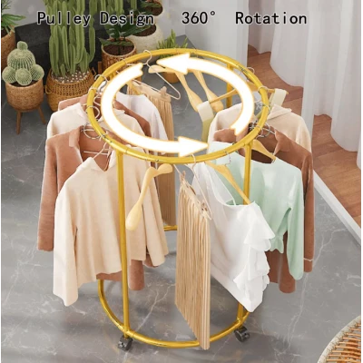 Suport de haine rotativ din metal organizare spatiu durabil si stabil 130 x 75 cm Auriu greutate max 40kg