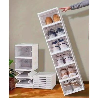 Organizator de pantofi pliabil economisitor de spatiu cu Usi transparente cu 6 Niveluri