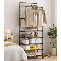Suport multifunctional haine si incaltaminte cu rafturi si bara umerase 185x56x30 cm