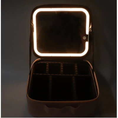 Geanta machiaj de calatorie cu oglinda iluminata capacitate mare 3 culori de iluminare