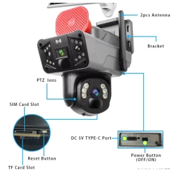 Camera de supraveghere 4G 8MP Dual Lens monitorizare clara viziune nocturna si control prin Aplicatie
