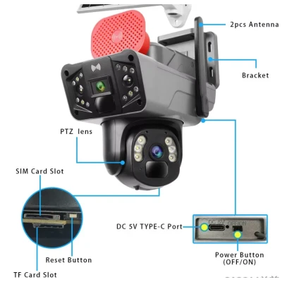 Camera de supraveghere 4G 8MP Dual Lens monitorizare clara viziune nocturna si control prin Aplicatie
