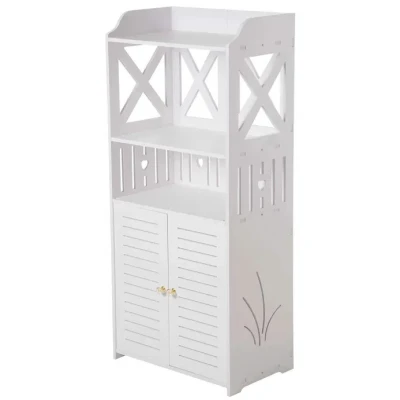 Dulap impermeabil pentru baie cu 2 rafturi superioare deschise inaltime 90cm durabil si stabil ALB