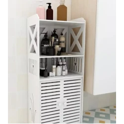 Dulap impermeabil pentru baie cu 2 rafturi superioare deschise inaltime 90cm durabil si stabil ALB