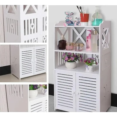 Dulap impermeabil pentru baie cu 2 rafturi superioare deschise inaltime 90cm durabil si stabil ALB