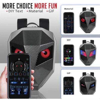 Rucsac motociclisti inteligent LED cu afisaj personalizabil control prin aplicatie lucios