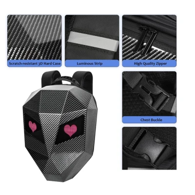 Rucsac motociclisti inteligent LED cu afisaj personalizabil control prin aplicatie lucios