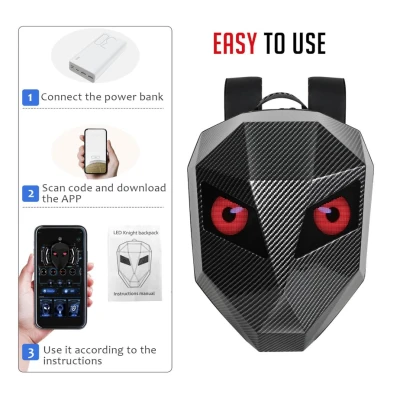 Rucsac motociclisti inteligent LED cu afisaj personalizabil control prin aplicatie lucios