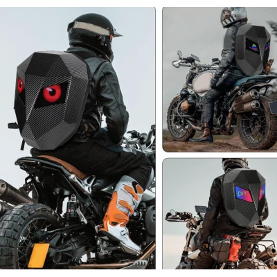 Rucsac motociclisti inteligent LED cu afisaj personalizabil control prin aplicatie lucios