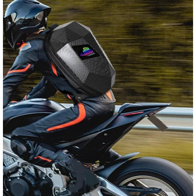 Rucsac motociclisti inteligent LED cu afisaj personalizabil control prin aplicatie lucios