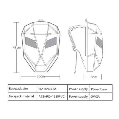 Rucsac motociclisti inteligent LED cu afisaj personalizabil control prin aplicatie lucios