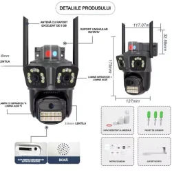 Camera supraveghere WiFi cu 3 lentile 15MP 8K PTZ Audio Alarma Exterior IP66