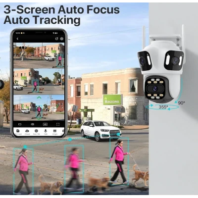 Camera Supraveghere WiFi BT Ultra HD 4 Lentile Unghi Larg Zoom 8X Night Vision Autotracking Audio Bidirectional