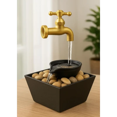 Fantana decorativa cu robinet cu lumina si pietre tip cascada