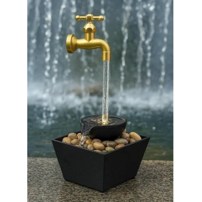 Fantana decorativa cu robinet cu lumina si pietre tip cascada