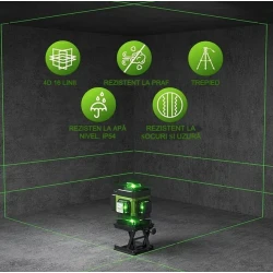Nivela laser 4D cu 16 linii autonivelare telecomanda lumina verde Trepied