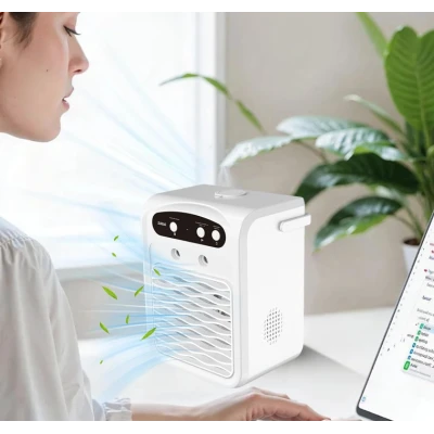 Mini Racitor de aer portabil 3 in 1 ventilator racire bluetooth si umidificator compact si silentios