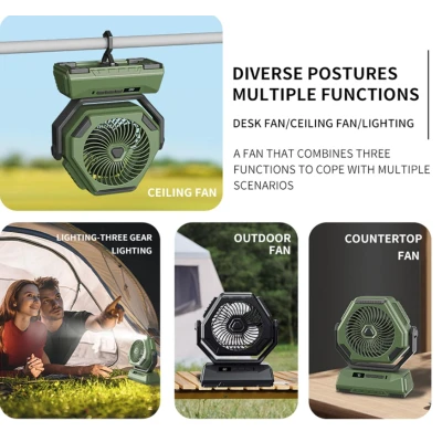 Ventilator portabil de camping USB 20000mAh 4 viteze 3 moduri de iluminare rotatie 270