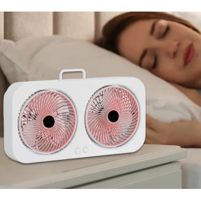 Ventilator dublu portabil USB cu 2 capete flux de aer puternic silentios cu maner