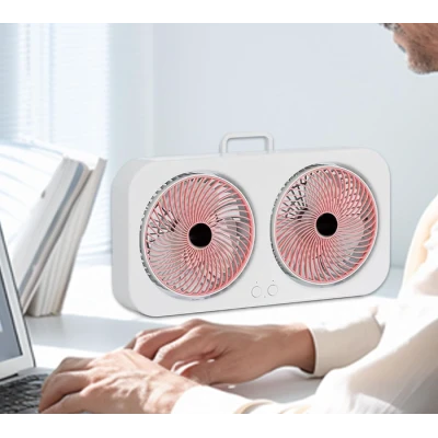 Ventilator dublu portabil USB cu 2 capete flux de aer puternic silentios cu maner
