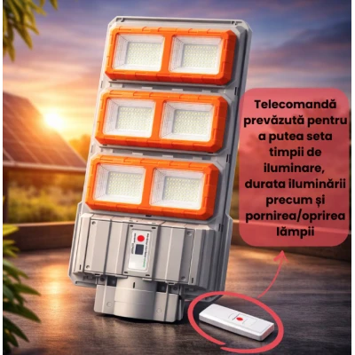 UB Lampa solara stradala premium LED 3000W IP66 puternica 6 casete