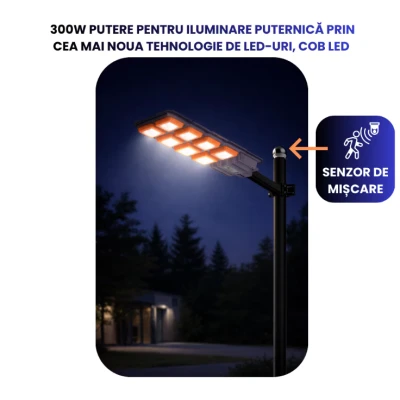 UB Lampa solara stradala premium LED 3000W IP66 puternica 6 casete