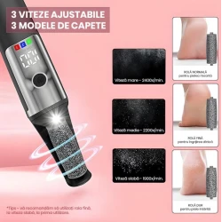 Pila electrica pentru calcaie si talpi reincarcabila cu aspirare 3 capete abrazive