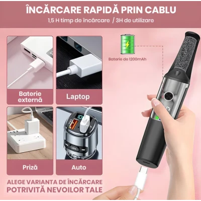 Pila electrica pentru calcaie si talpi reincarcabila cu aspirare 3 capete abrazive