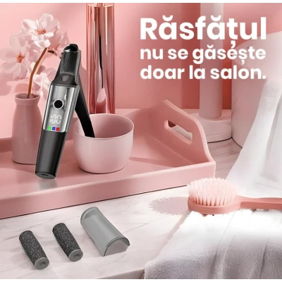 Pila electrica pentru calcaie si talpi reincarcabila cu aspirare 3 capete abrazive