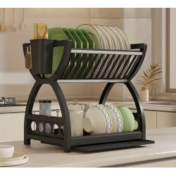 Suport de vase multifuncțional cu 2 niveluri cu tava de scurgere 33x24x30.5 cm
