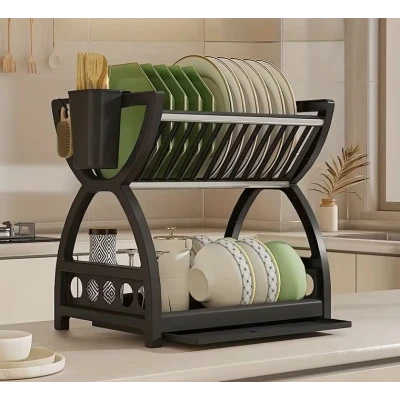 Suport de vase multifuncțional cu 2 niveluri cu tava de scurgere 33x24x30.5 cm