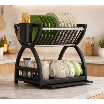 Suport de vase multifuncțional cu 2 niveluri cu tava de scurgere 33x24x30.5 cm