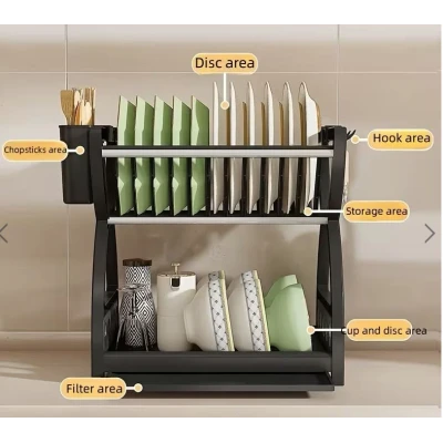 Suport de vase multifuncțional cu 2 niveluri cu tava de scurgere 33x24x30.5 cm