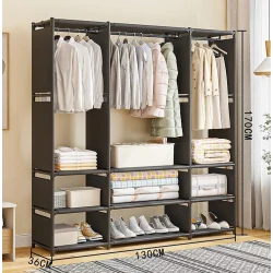 Dulap textil tip organizator haine cu rafturi si bara umerase 170x130x36