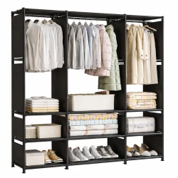 Dulap textil tip organizator haine cu rafturi si bara umerase 170x130x36