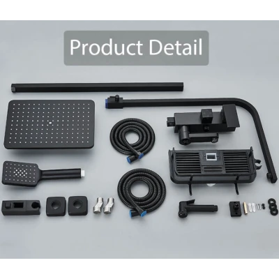 Sistem de dus premium cu display digital 4 functii cap tip ploaie si para dus finisaj negru mat