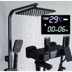 Sistem de dus premium cu display digital 4 functii cap tip ploaie si para dus finisaj negru mat