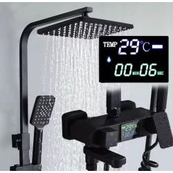 Sistem de dus premium cu display digital 4 functii cap tip ploaie si para dus finisaj negru mat