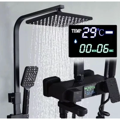 Sistem de dus premium cu display digital 4 functii cap tip ploaie si para dus finisaj negru mat