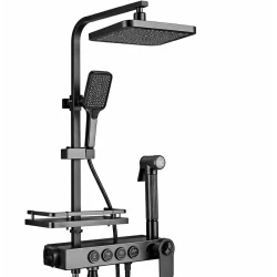 Sistem de dus modern gri cu 4 functii cap tip ploaie para dus si control pe butoane