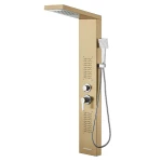 Panel dus iluminare Led 5 functii Cascada Ploaie tropicala dus de mana otel inoxidabil Auriu lucios Aurora