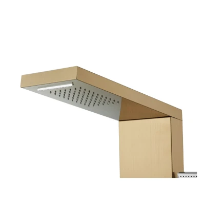 Panel dus iluminare Led 5 functii Cascada Ploaie tropicala dus de mana otel inoxidabil Auriu lucios Aurora