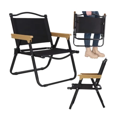 Set 2 scaune metalice plabile pentru gradina camping sau plaja negre